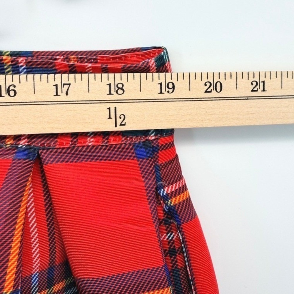 New York & Company Red Tartan Plaid Pleated Midi Skirt XL Pockets Holiday Party - Picture 5 of 8